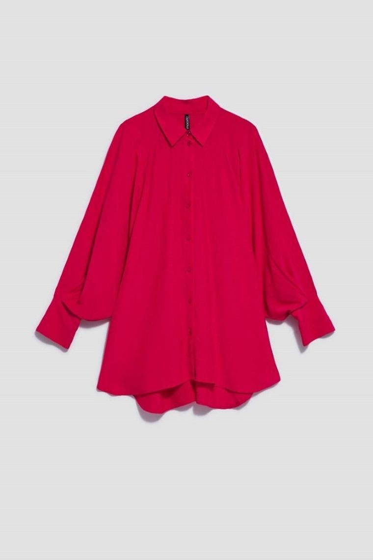 Koszula damska z długim rękawem, różowa, Moodo