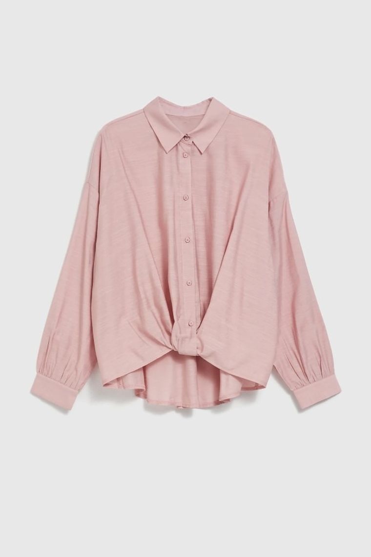 Koszula damska z długim rękawem, różowa, Moodo