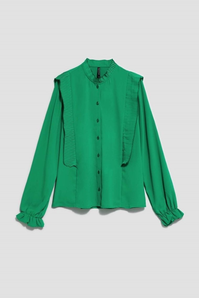 Koszula damska z długim rękawem, zielona, Moodo
