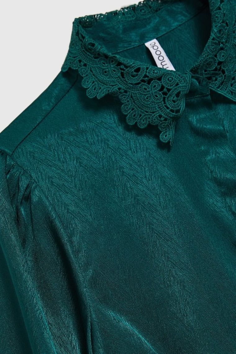 Koszula damska z długim rękawem, zielona, Moodo