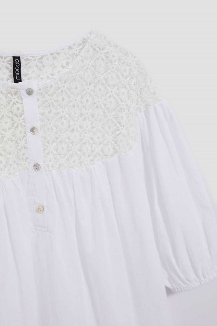 Koszula damska z rękawem 3/4, biała, Moodo