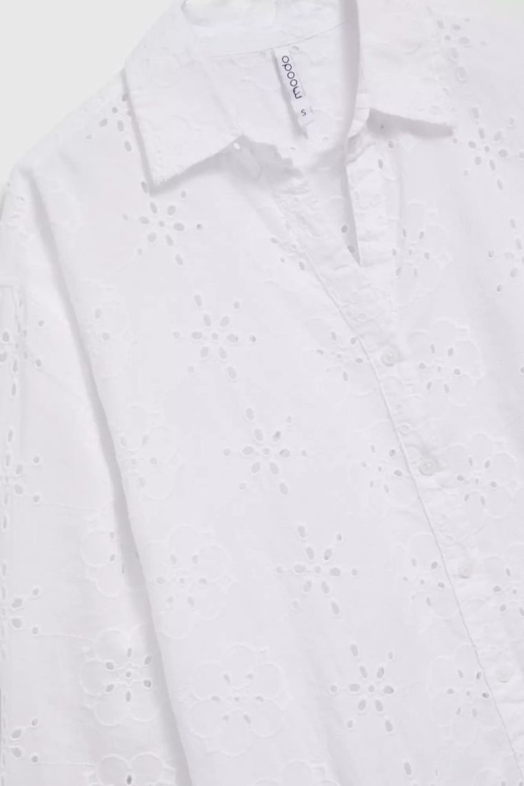 Koszula damska z rękawem 3/4, oversize, biała, Moodo