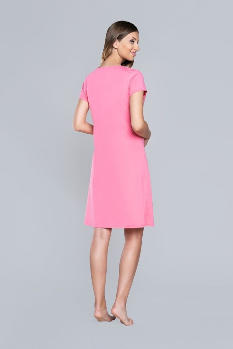 Koszula nocna damska z krótkim rękawem, różowa, Dagna, Italian Fashion