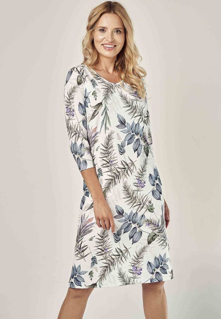 Koszula nocna damska z rękawem 3/4, biała, Ariana, Taro