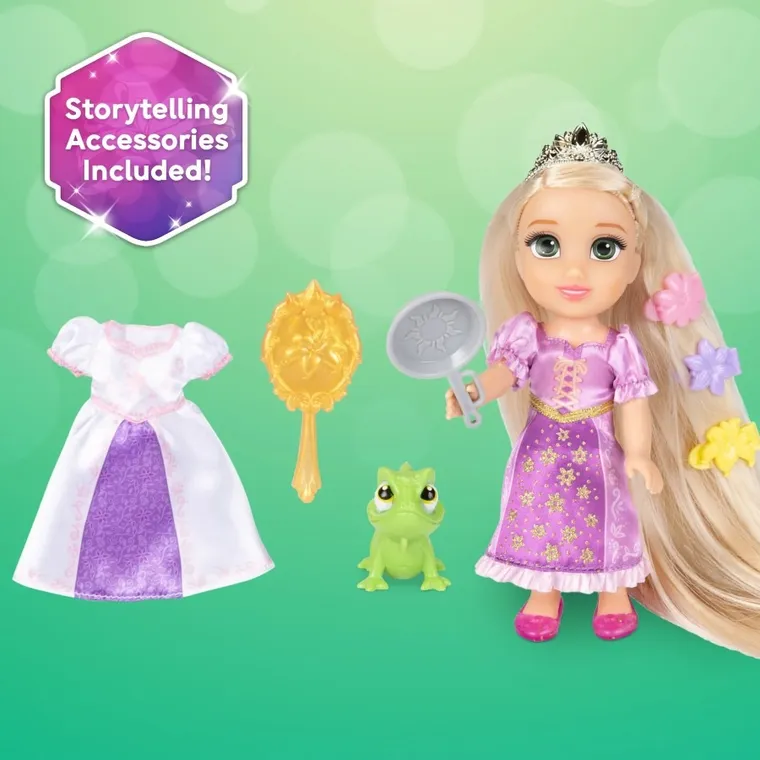 Księżniczki Disneya, Roszpunka, mini lalka, 16 cm, zestaw z akcesoriami