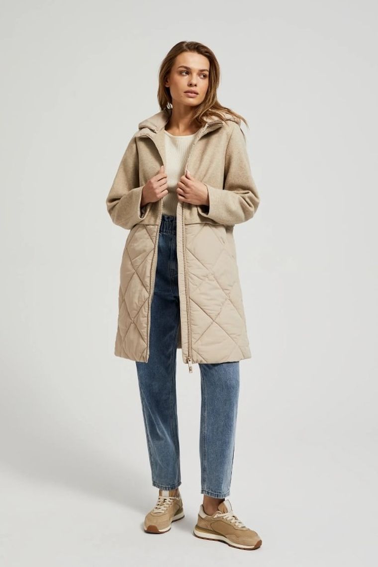 Kurtka damska z kapturem, beżowa, Moodo