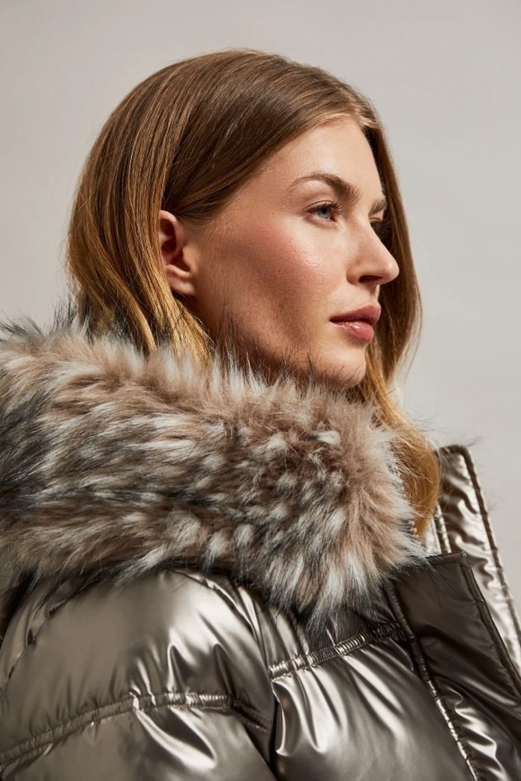 Kurtka damska z kapturem, beżowa, Moodo