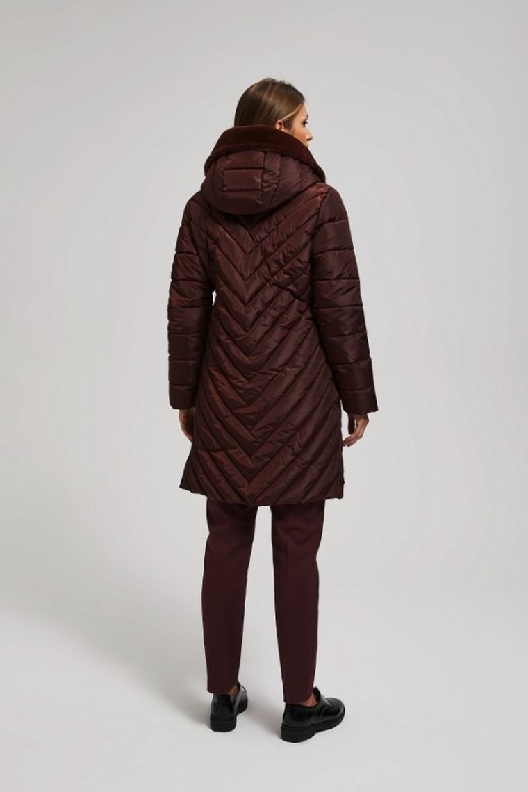 Kurtka damska z kapturem, brązowa, Moodo