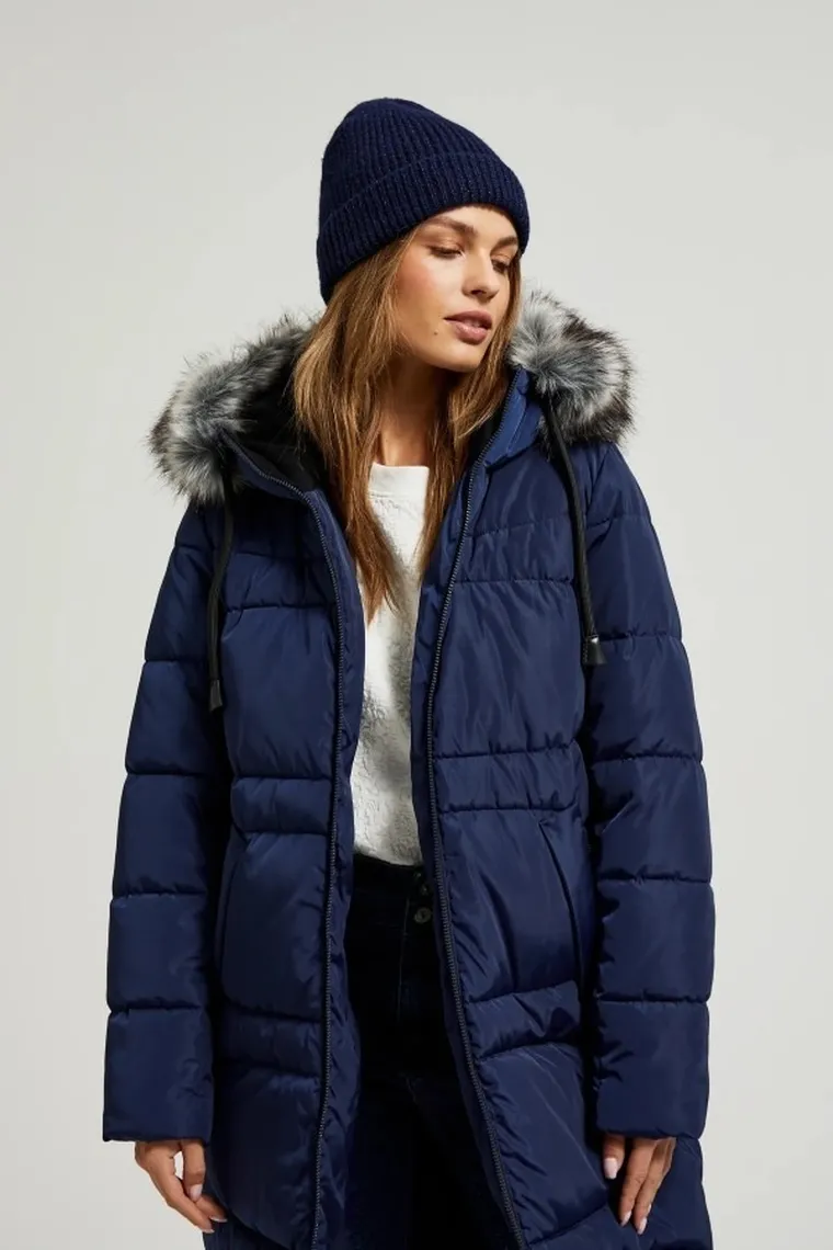 Kurtka damska z kapturem, granatowa, Moodo