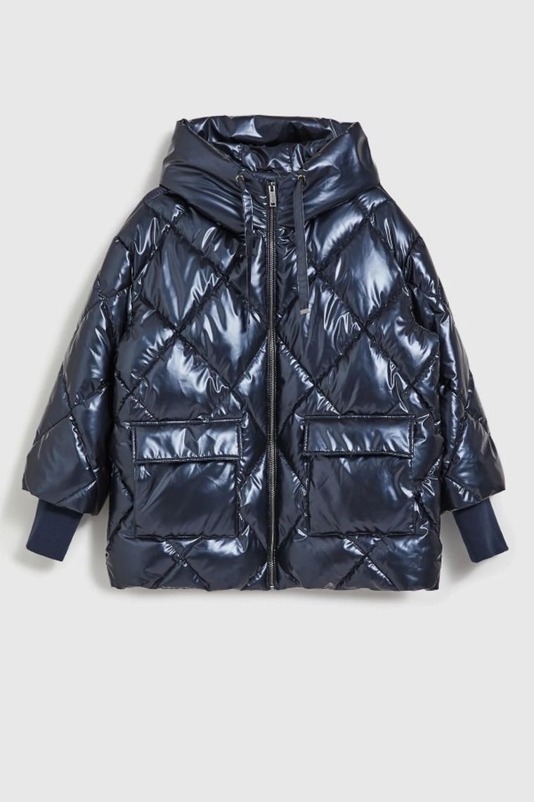 Kurtka damska z kapturem, granatowa, Moodo