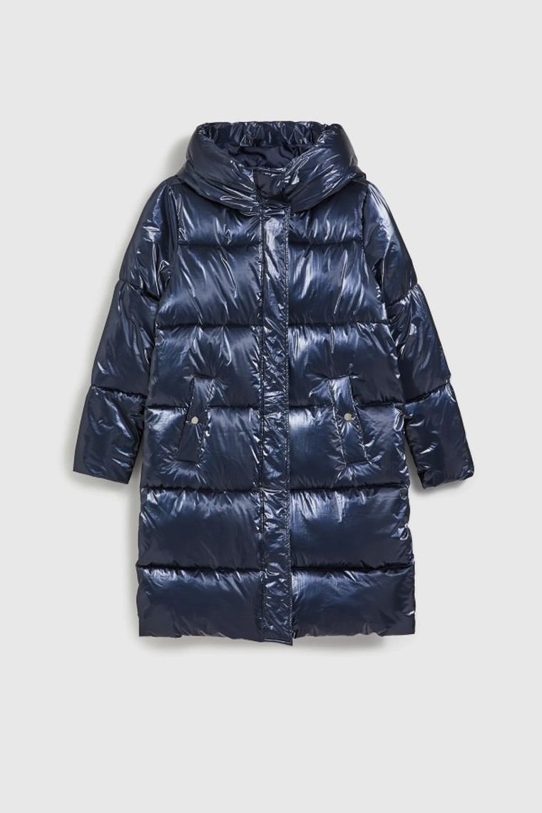 Kurtka damska z kapturem z kapturem, granatowa, Moodo