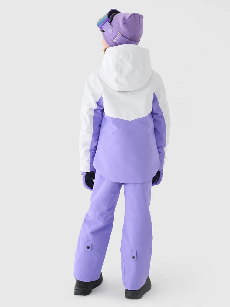 Kurtka narciarska dziewczęca z kapturem, ocieplana, fioletowa, 4F