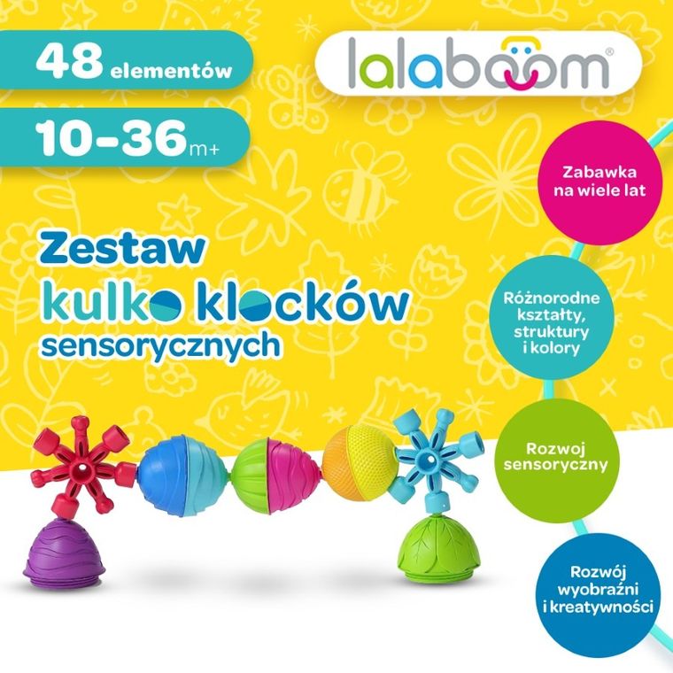 Lalaboom, Kulko-klocki sensoryczne, zestaw, 48 elementów