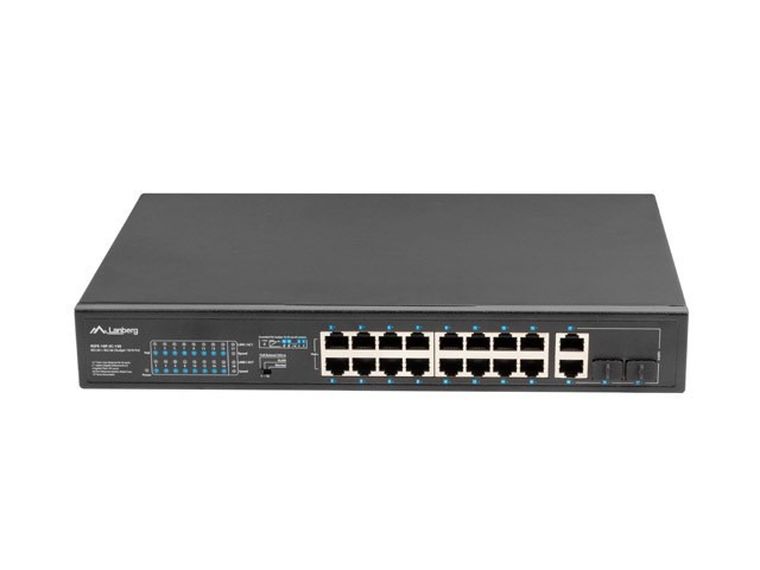 Lanberg, switch, RACK 19" 16X 100MB POE+/2X COMBO GIGABIT, 150W, NIEZARZĄDZALNY, RSFE-16P-2C-150