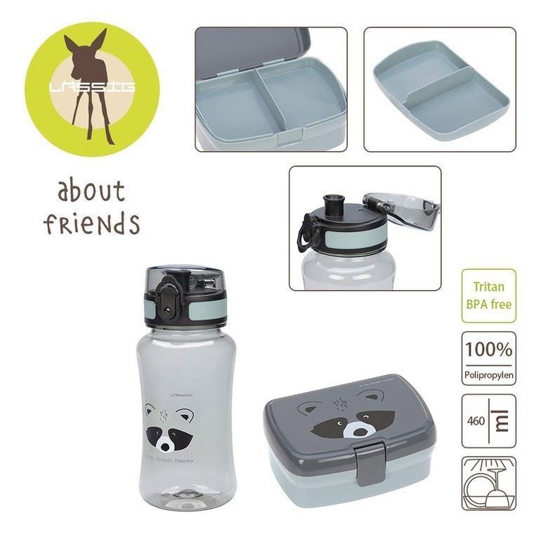 Lassig, About Friends, Szop, zestaw na lunch: lunchbox + tritanowa butelka, 460 ml