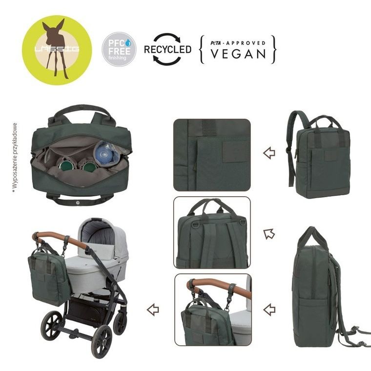 Lassig, Green Label, plecak dla mam z akcesoriami Vividal, kwadratowy, dark olive