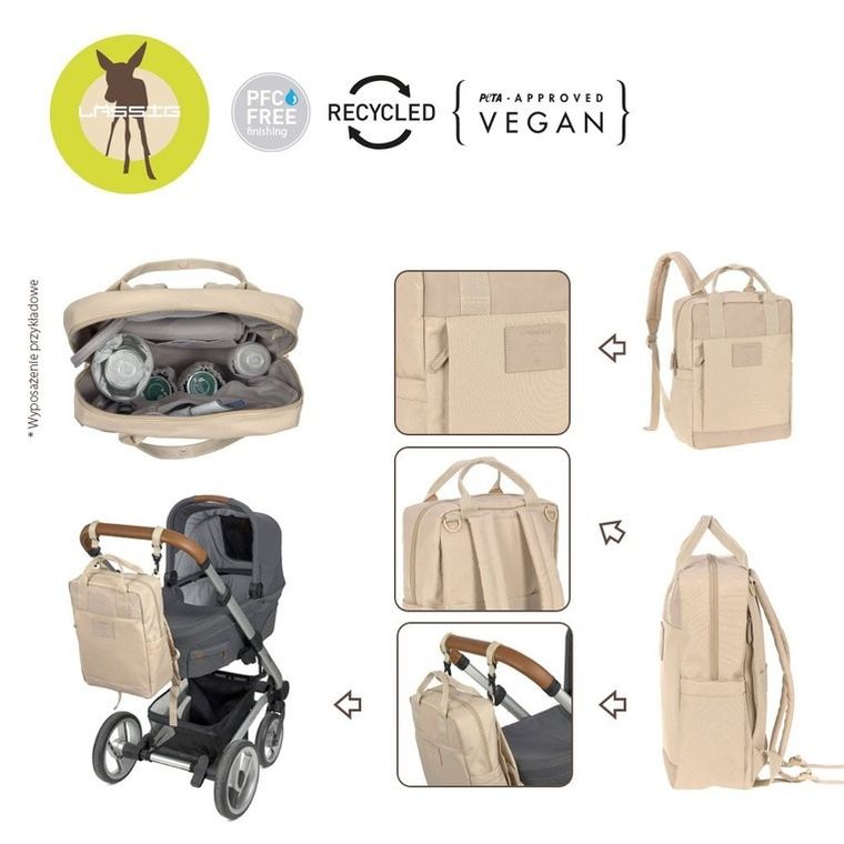 Lassig, Green Label, plecak dla mam z akcesoriami Vividal, kwadratowy, humus