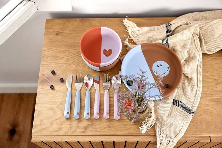 Lassig, Happy Rascals, sztućce ze stali nierdzewnej, Heart Lavender, 3 szt.