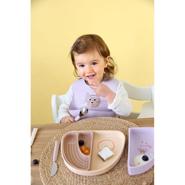 Lassig, Tiny Team, zestaw silikonowych naczyń, kotek, 3 szt.