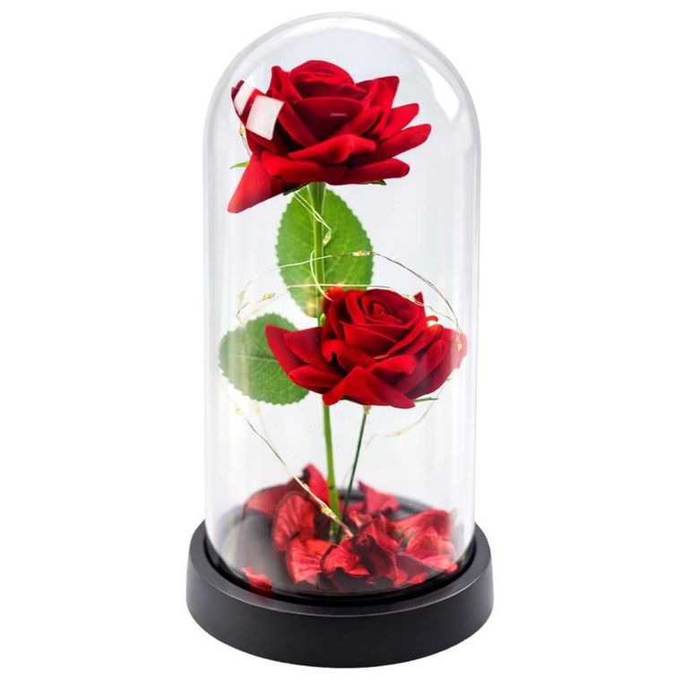 Lean Toys, 2 wieczne róże w kopule, z oświetleniem LED