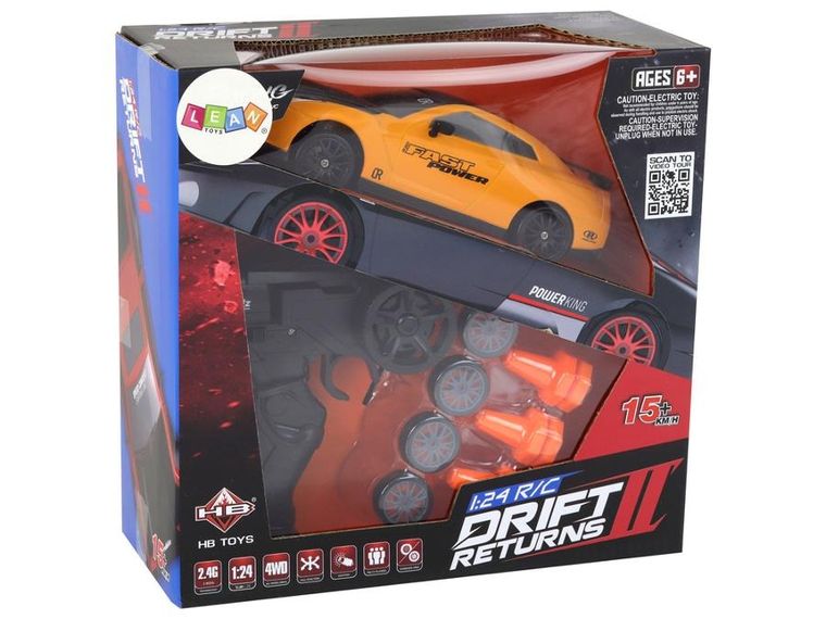 Lean Toys, autko sportowe, zdalnie sterowane, wymienne koła, żółte, 1:24