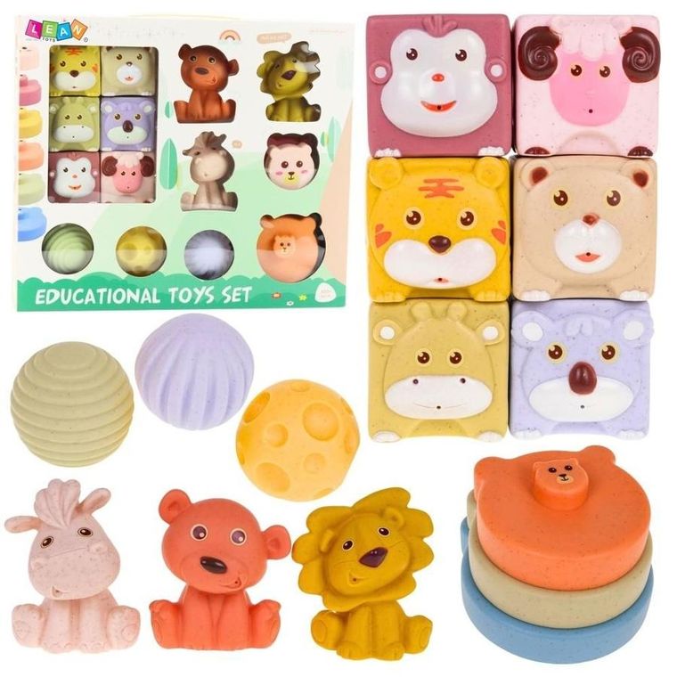 Lean Toys, klocki sensoryczne, zwierzątka, 18 elementów