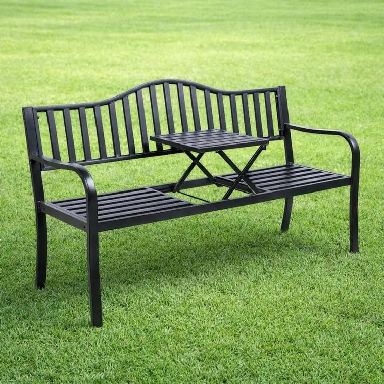 Lean Toys, ławka ogrodowa, metalowa, czarna, 150 cm