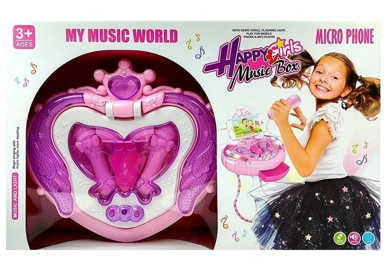 Lean Toys, mikrofon z głośnikiem na statywie, skłądany do torebki, różowy