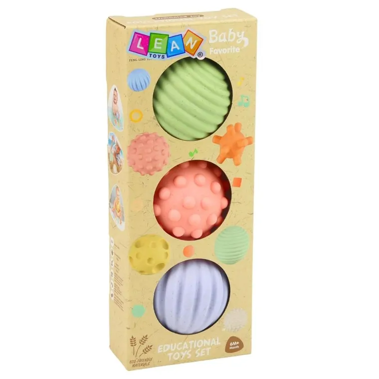 Lean Toys, piłeczki sensoryczne dla niemowląt, pastelowe, 3 szt.