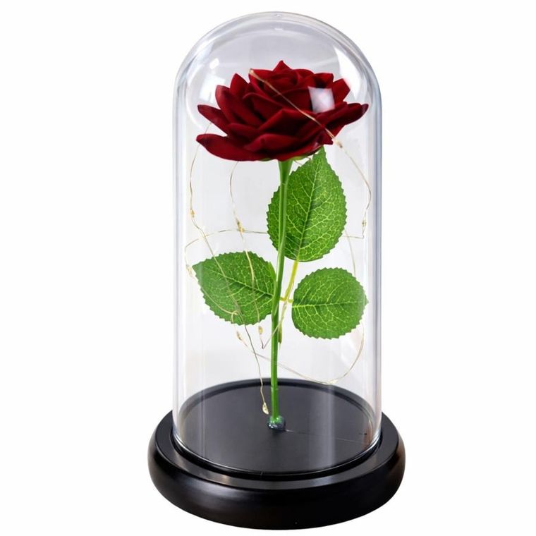 Lean Toys, wieczna róża w kopule z oświetleniem LED, czerwona, 21-11 cm