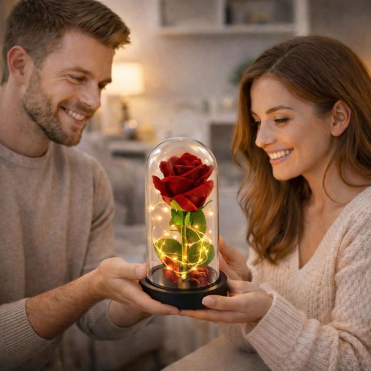 Lean Toys, wieczna róża w kopule, z oświetleniem LED, czerwona, 21-11 cm