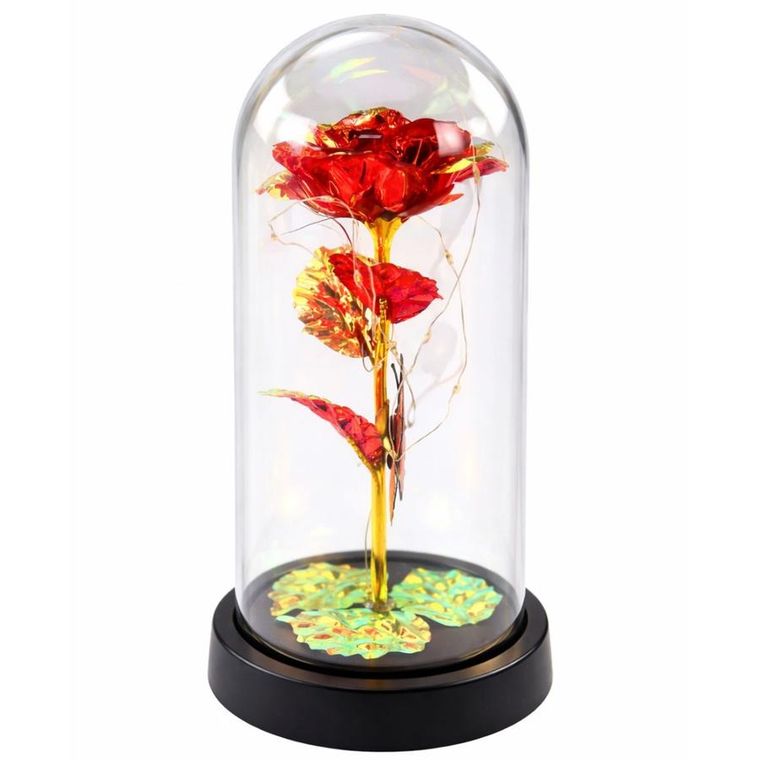 Lean Toys, wieczna róża w szle kryształowa oświetlenie LED, motylek, czerwona, 21-11 cm