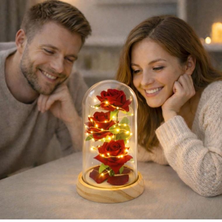 Lean Toys, wieczne róże w szklanej kopule LED, czerwone, 21,5-11 cm