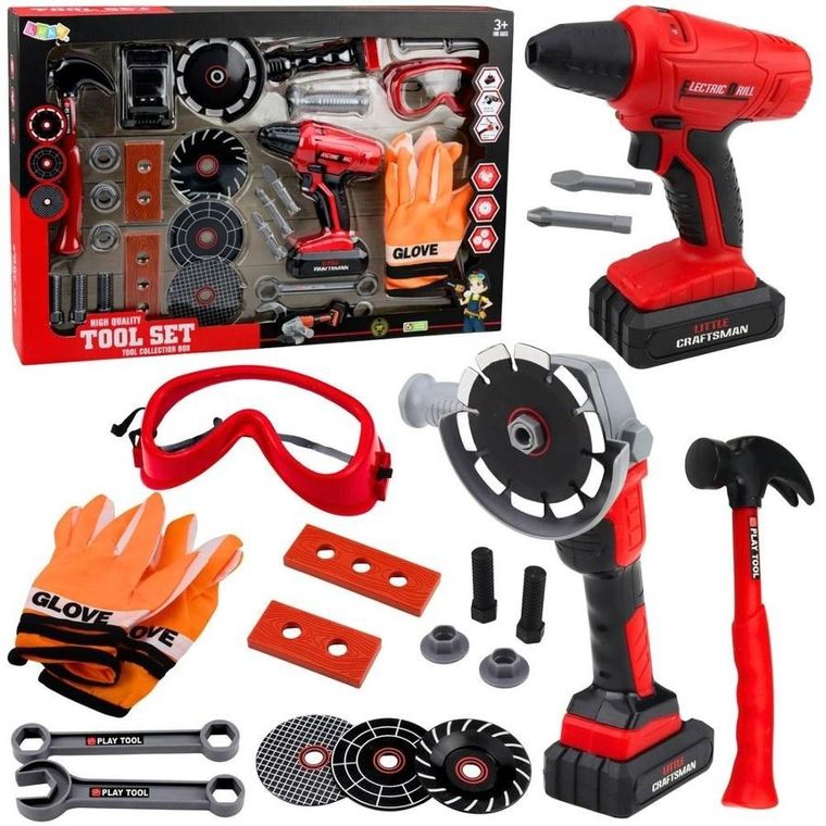 Lean Toys, zestaw majsterkowicza, wkrętarka, szlifierka, 28 elementów