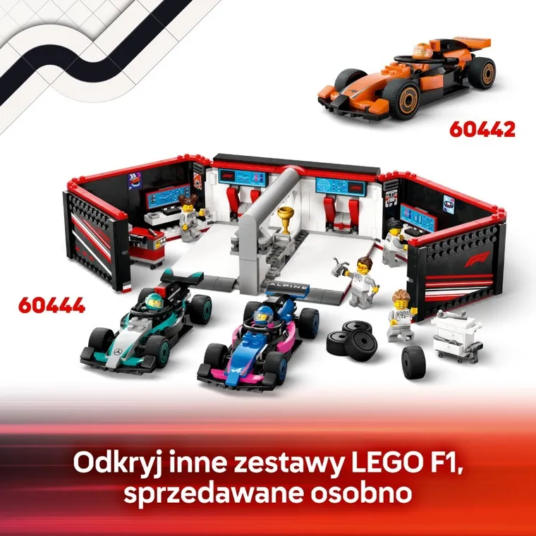 LEGO City, F1 Pit stop i mechanicy z bolidem Ferrari, 60443