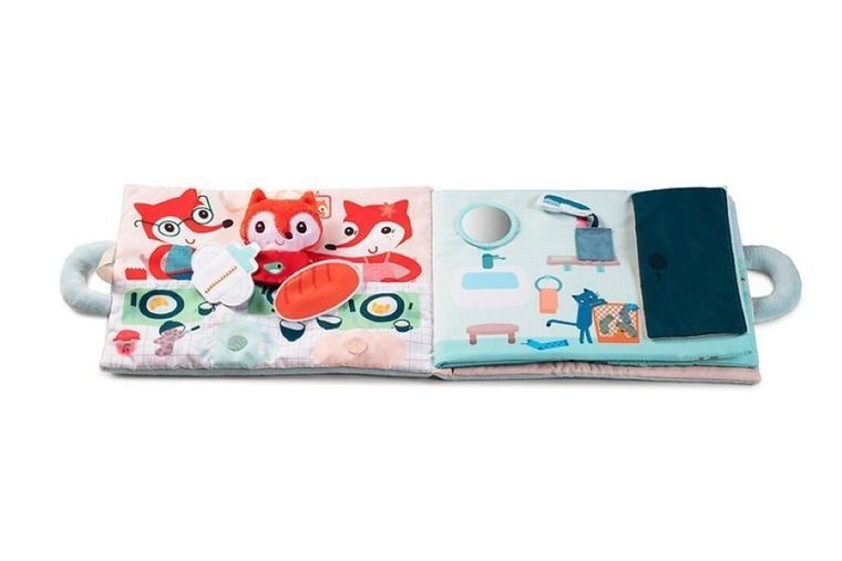 Lilliputiens, miękka książeczka aktywizująca z mini - przytulanką, Dzień dobry, mały lisku, 18 m+