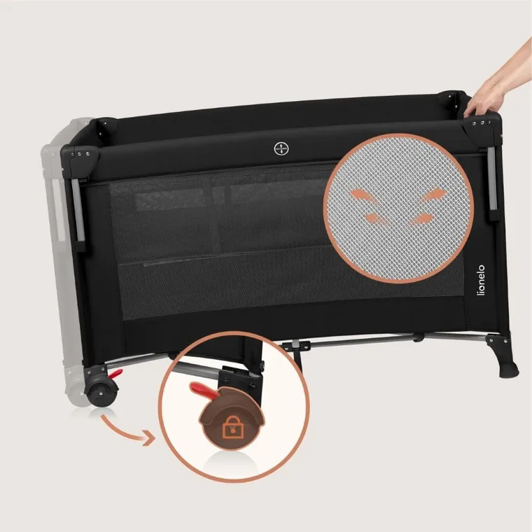 Lionelo, Ellen, łóżeczko turystyczne z funkcją dostawki, 3w1, black