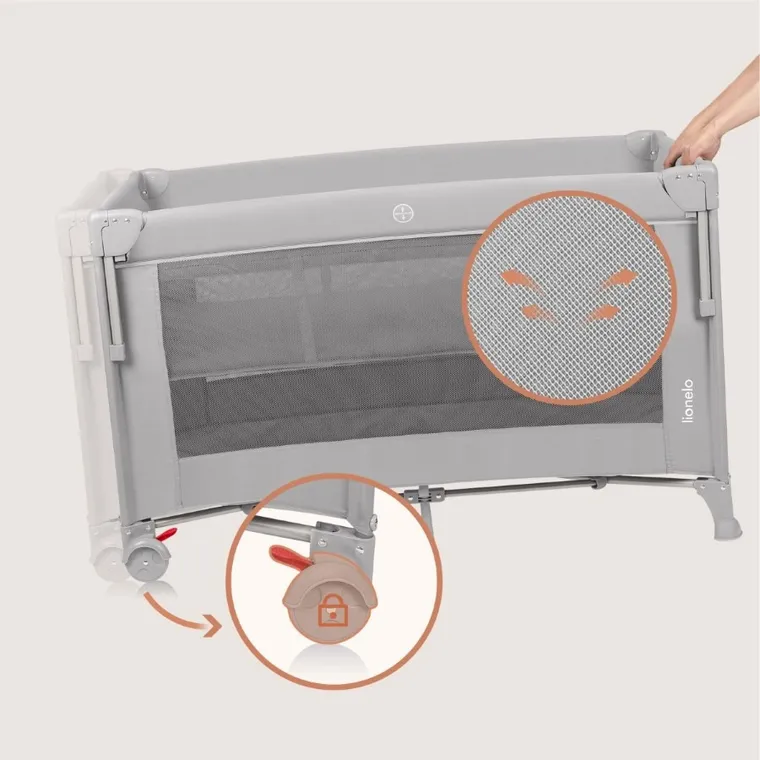 Lionelo, Ellen, łóżeczko turystyczne z funkcją dostawki, 3w1, grey