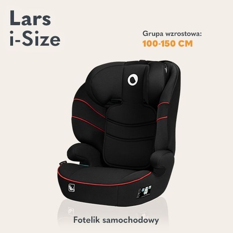 Lionelo, Lars, I-size, fotelik samochodowy, 100-150 cm, Sporty Black Red