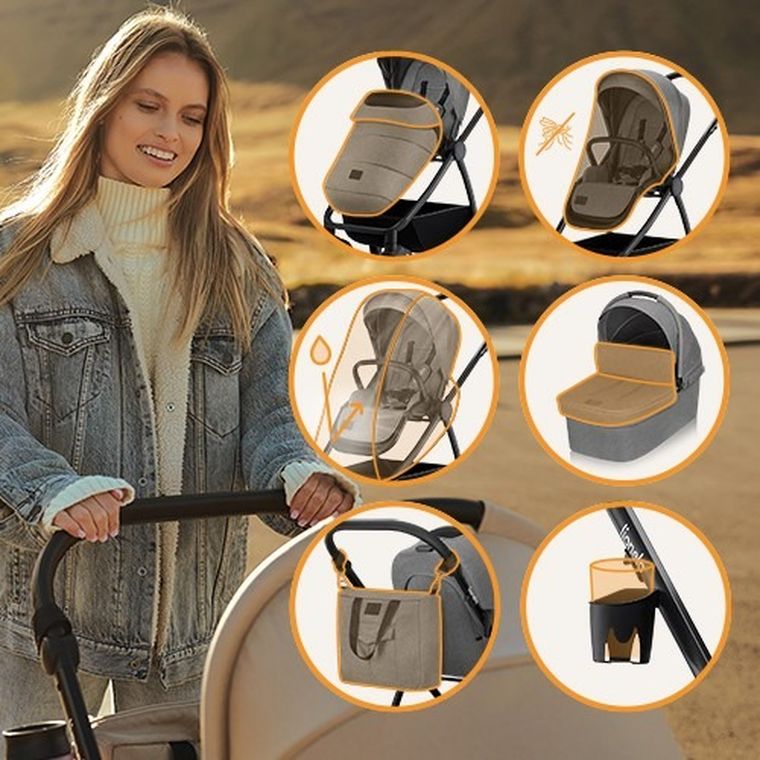 Lionelo, Meril, wózek wielofunkcyjny, 3w1, Grey Stone