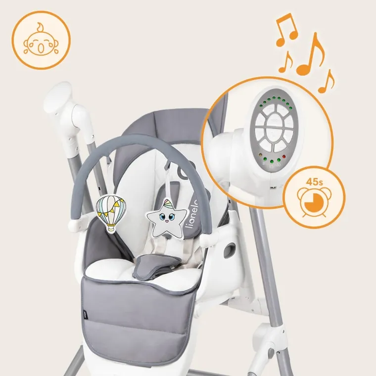 Lionelo, Niles, krzesełko do karmienia, bujaczek, grey