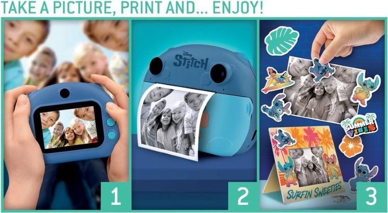 Lisciani, Lilo i Stitch, Print Cam, aparat natychmiastowy, zestaw z ramkami i naklejkami