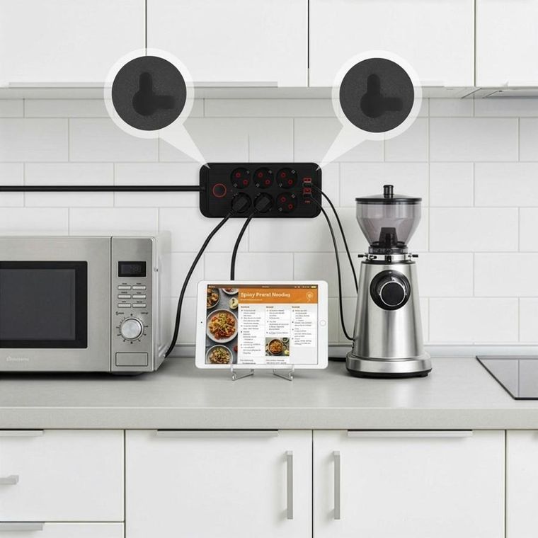 Maclean, listwa zasilająca, 6 gniazd, 4xUSB, 110-240V, AC 50/60HZ, 2.1A, 2500W, czarna, 1,5m, MCE389 B