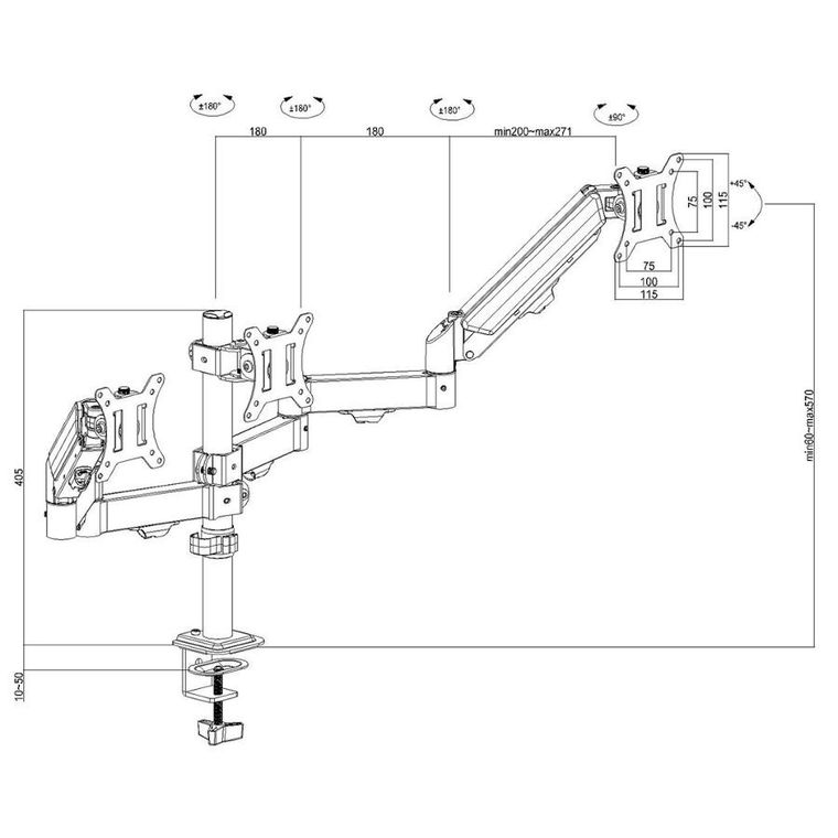 Maclean, uchwyt ns 3 monitory, sprężyna gazowa, 17"-27", 2-8 kg, czarny, MC-137