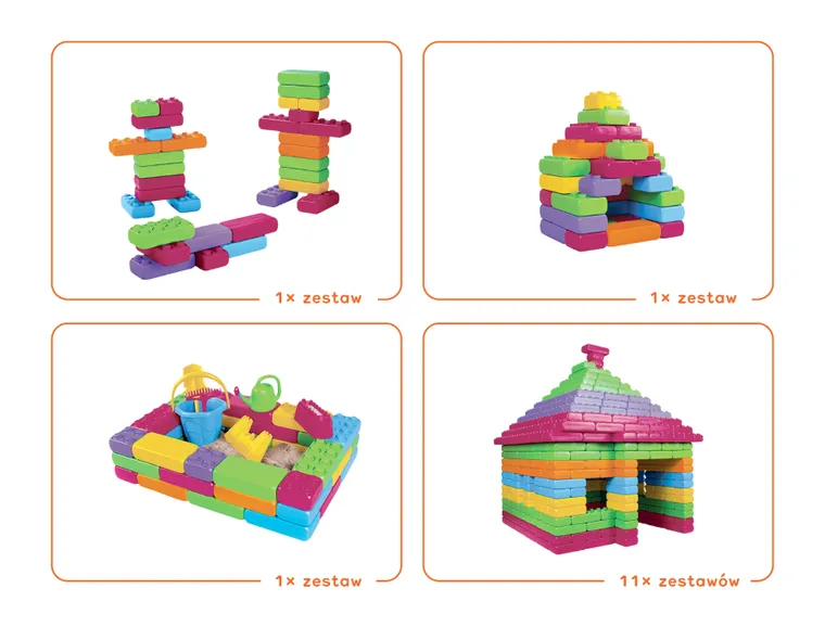 Marioinex, klocki budowlane, cegły, klocki XXL, pastelowe, 33 elementy