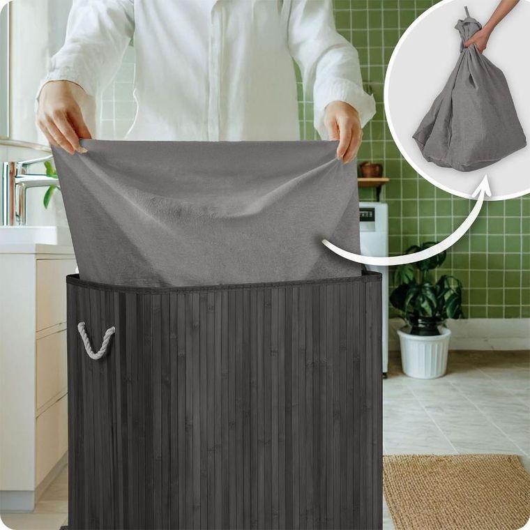 Massido, bambusowy kosz na pranie z pokrywą, 150l