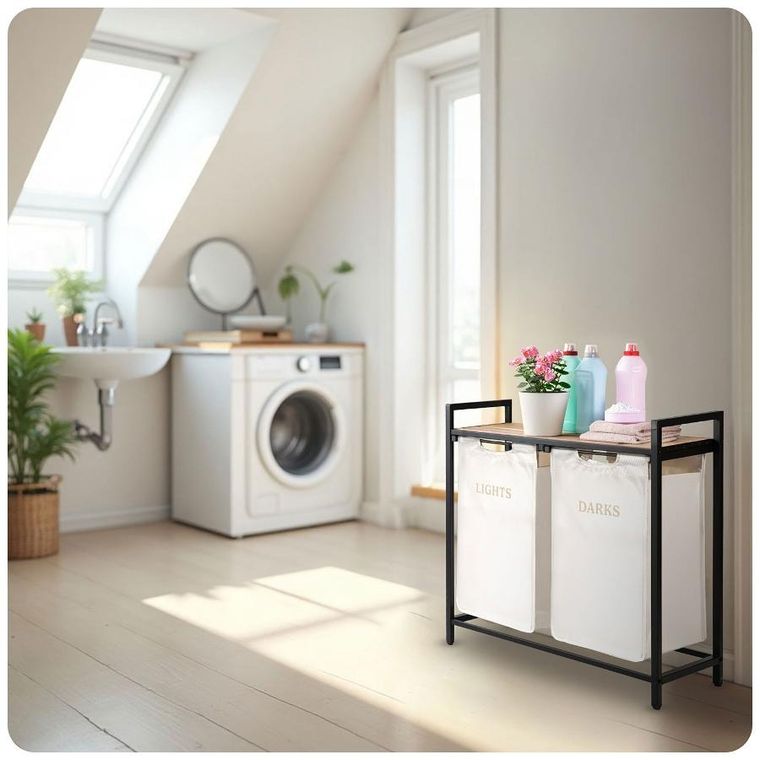 Massido, kosz na pranie, dwukomorowy na stelażu, 80l