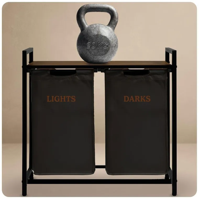 Massido, kosz na pranie, dwukomorowy na stelażu, 80l