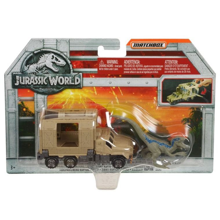Matchbox, Jurassic World, transporter dinozaurów, zestaw z figurką Velociraptor