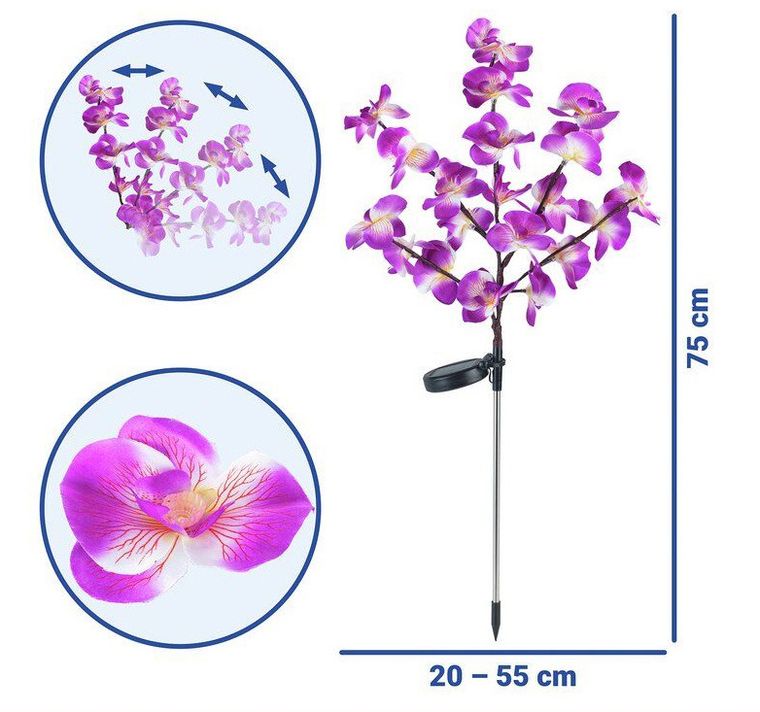 Maximex, lampki ogrodowe solarne, storczyki LED, 75 cm, 2 szt.